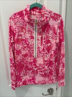 Lilly Pulitzer Pink & Hot Pink Tropical Half-Zip Pullover